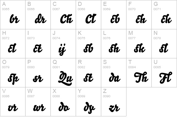 Bello Script Ligatures uppercase A-Z preview