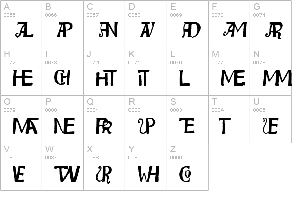 Bensgothic Ligatures uppercase A-Z preview