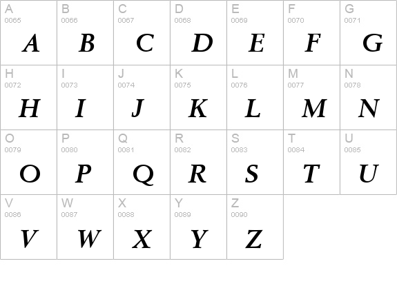 Berling Antiqua Bold Italic uppercase A-Z preview
