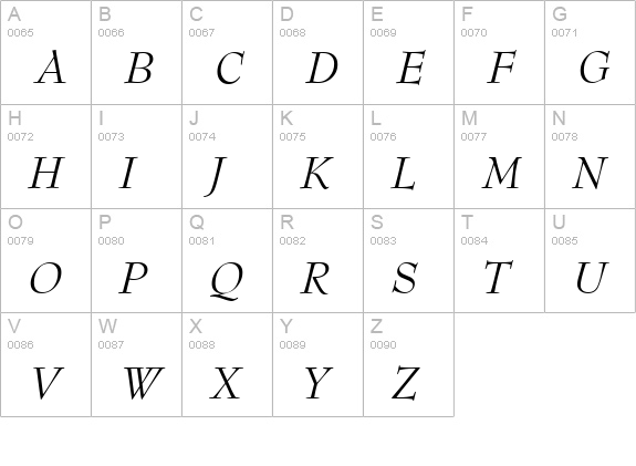 BernhardModern-Italic uppercase A-Z preview