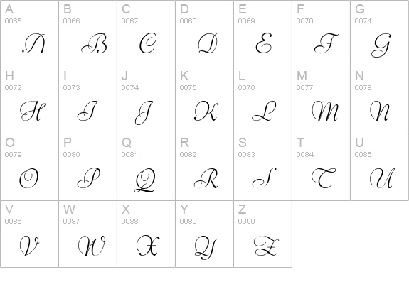 BernhardScript-Regular uppercase A-Z preview