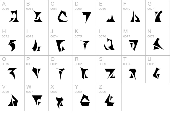 BernyKlingon uppercase A-Z preview
