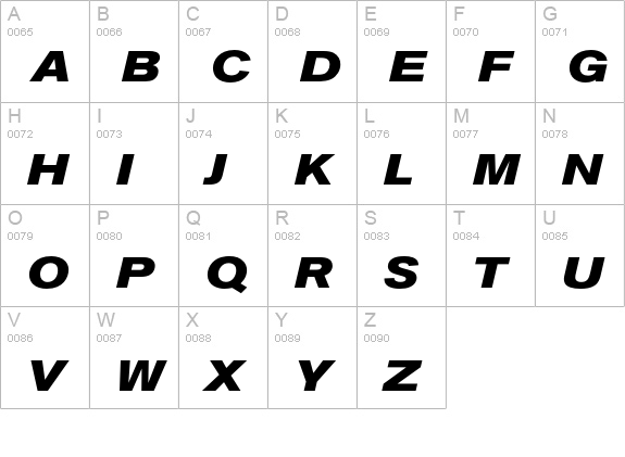 Berthold Akzidenz Grotesk BE Bold Extended Italic uppercase A-Z preview