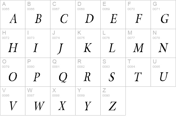 Berylium Italic uppercase A-Z preview
