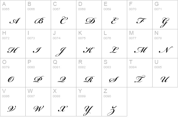 Bickham Script Std Bold uppercase A-Z preview