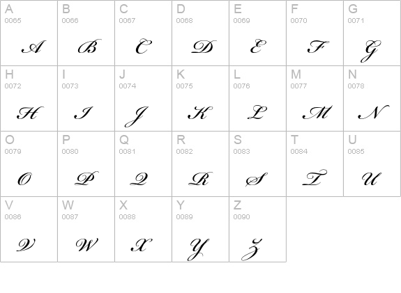 Bickham Script Std Semibold uppercase A-Z preview