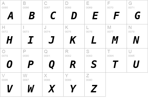 Bitstream Vera Sans Mono Bold Oblique uppercase A-Z preview