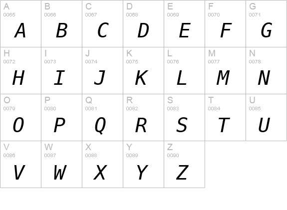 Bitstream Vera Sans Mono Oblique uppercase A-Z preview