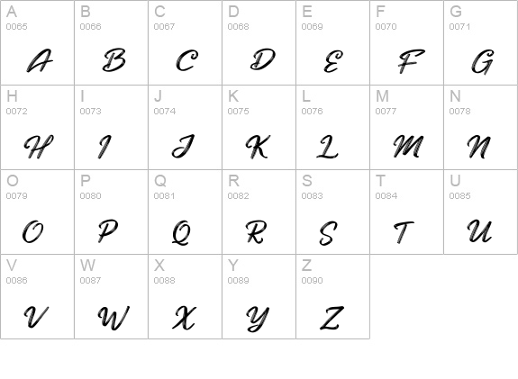 Blackened uppercase A-Z preview
