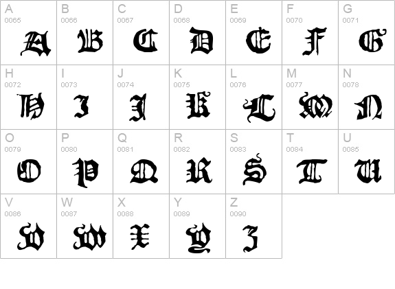 Blackletter HPLHS uppercase A-Z preview