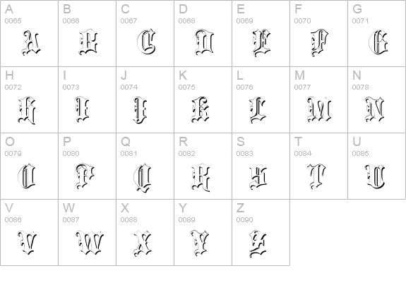 Blackletter Shadow uppercase A-Z preview