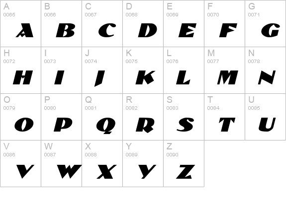 BlockCalligraphyExtended Italic uppercase A-Z preview