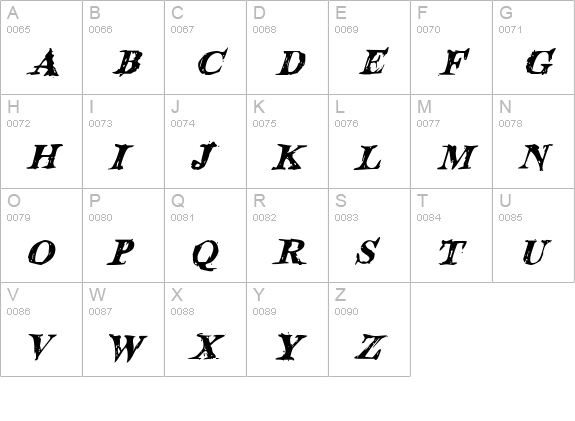 Blood Crow Italic uppercase A-Z preview
