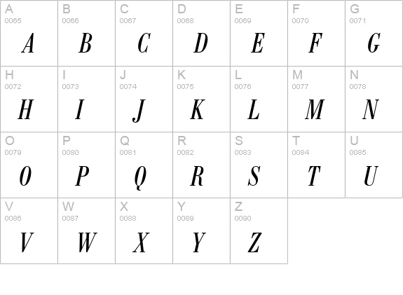 Bodoni BE Condensed Italic uppercase A-Z preview