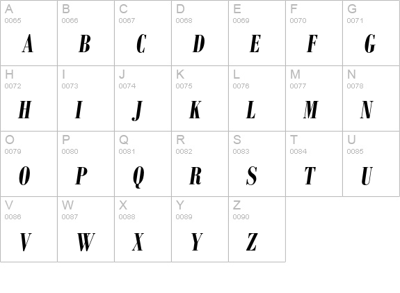 Bodoni Bold Condensed Italic uppercase A-Z preview