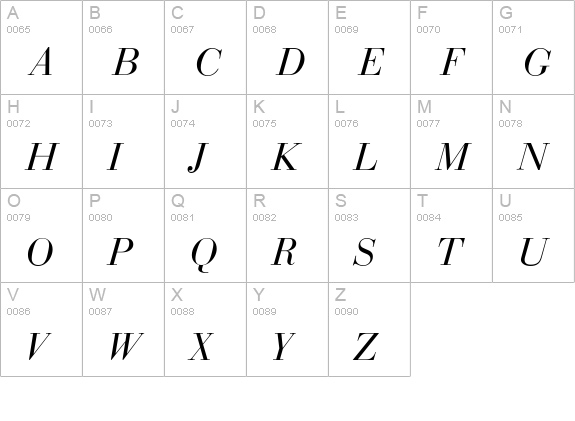 Bodoni-Display-Italic uppercase A-Z preview