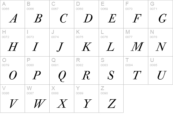 Bodoni Old Face Italic uppercase A-Z preview