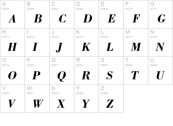 Bodoni SSi Bold Italic uppercase A-Z preview