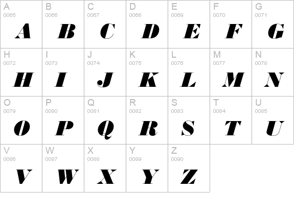 Bodoni Ultra Bold Italic uppercase A-Z preview