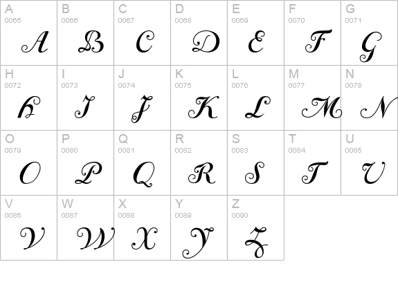 BodoniClassic-Chancery uppercase A-Z preview