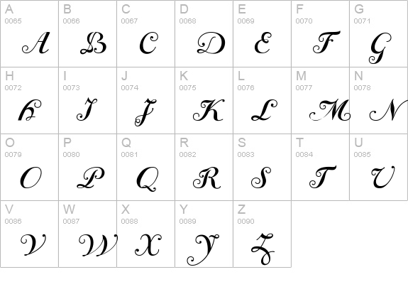 BodoniClassicChancery uppercase A-Z preview