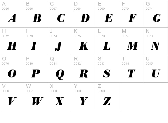 BodoniEF-BoldIta uppercase A-Z preview