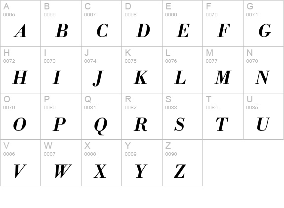 BodoniEF-DemiBoldIta uppercase A-Z preview