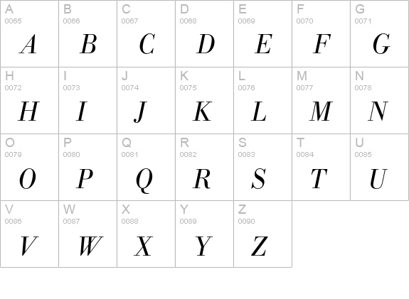 BodoniEF-LightIta uppercase A-Z preview