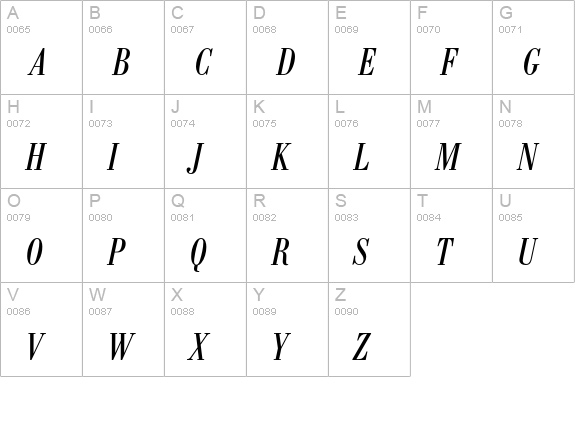 BodoniEF-RegularCondIta uppercase A-Z preview