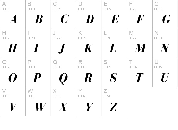 BodoniFLF-BoldItalic uppercase A-Z preview