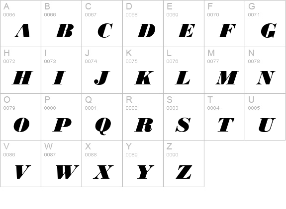BodoniNo1EF-BlackItalic uppercase A-Z preview