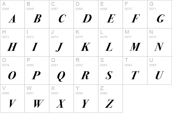 BodoniSeventytwoEF-BoldIta uppercase A-Z preview