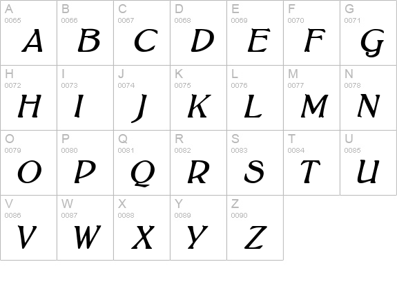 BoltonItalic uppercase A-Z preview