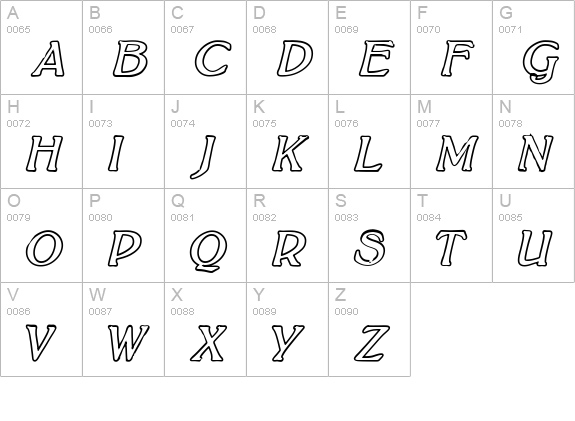 BoltonItalicOutline uppercase A-Z preview