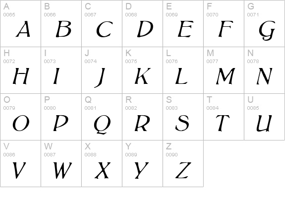 BoltonLightItalic uppercase A-Z preview