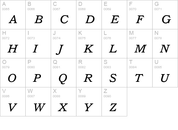 Bookman Italic uppercase A-Z preview