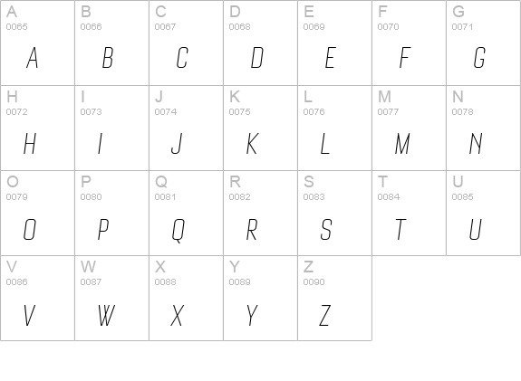 Bourgeois LightCondItal uppercase A-Z preview