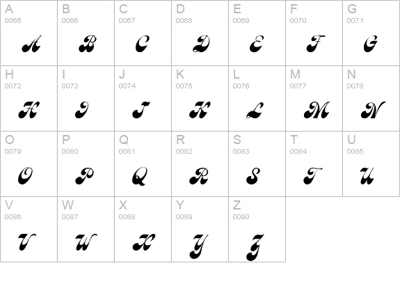 Brandy MF Script uppercase A-Z preview