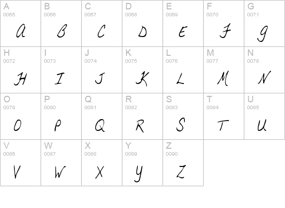 BrandysHand Regular uppercase A-Z preview