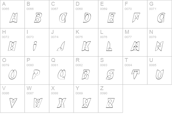 BrashCapsOutline Italic uppercase A-Z preview