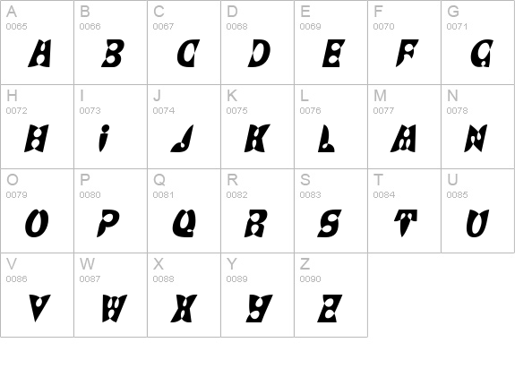 BrashDisplayCaps Italic uppercase A-Z preview