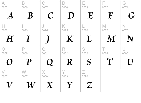 Brioso Pro Bold Italic Subhead uppercase A-Z preview
