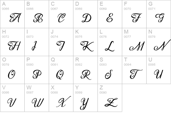Brittania Script Ellegant uppercase A-Z preview