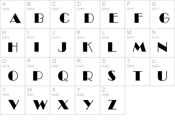 BroadwayFont uppercase A-Z preview