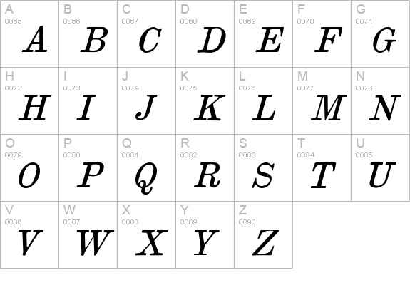 Brokgauz & Efron Italic uppercase A-Z preview
