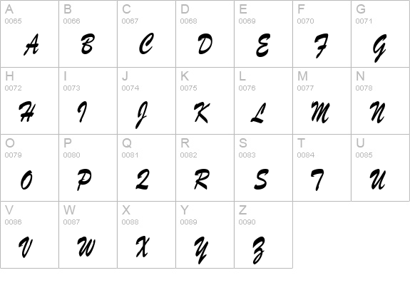 BrushScriptSWCondensed uppercase A-Z preview
