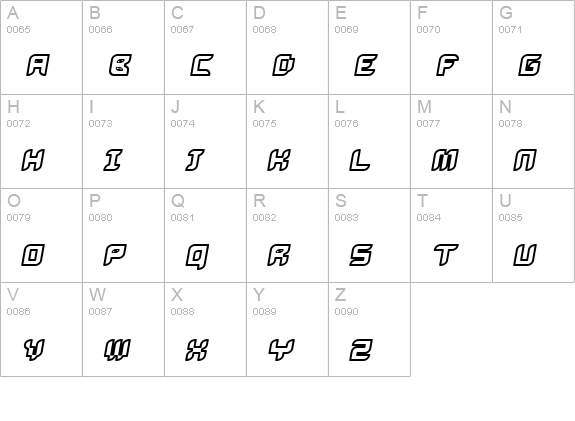 Bug2K Oblique uppercase A-Z preview