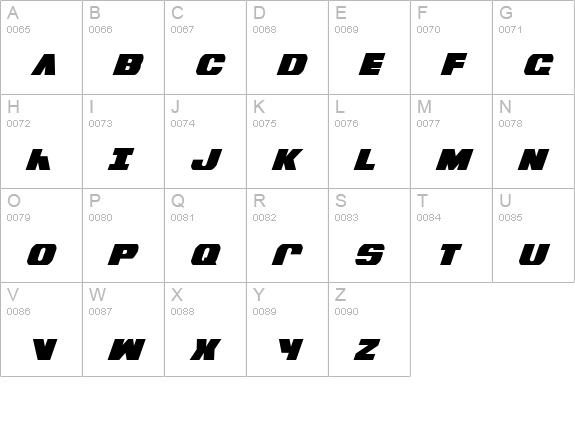 Bummer Condensed Italic uppercase A-Z preview