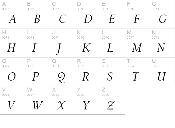 CalifornianMiddle-Italic uppercase A-Z preview