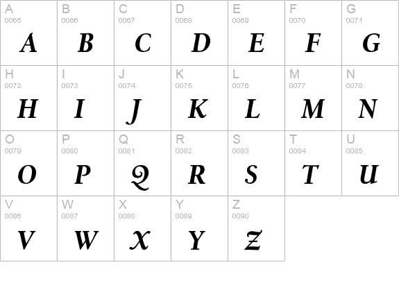 CalifornianText-BoldItalic uppercase A-Z preview